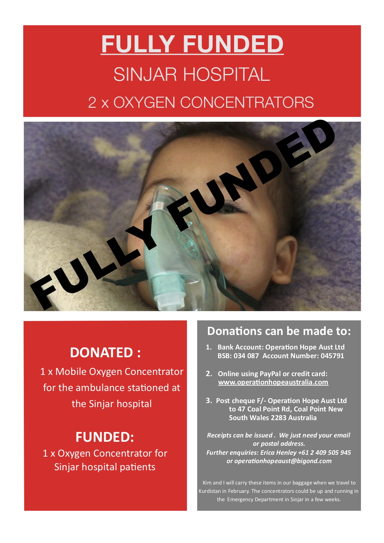 FULLY FUNDED: 2 x Oxygen Concentrators for Sinjar Hospital